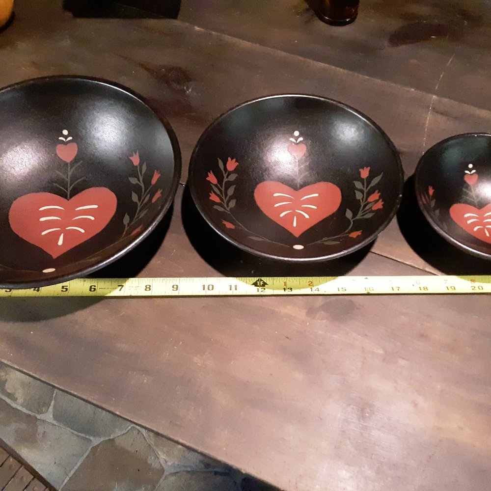 Primitive, Rustic Decorative Wooden Bowls, Set of 3